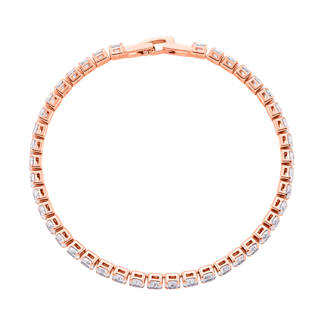 2er Set- Weißer Zirkonia Armband und Ohrringe, Nickelfreies Messing rosévergoldet