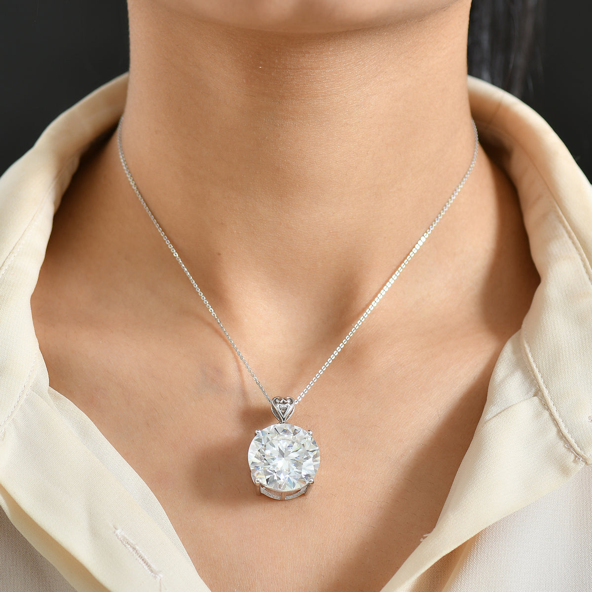 D'Joy Moissanit Anhänger mit Kette, ca. 50 cm 925 Silber rhodiniert ca. 29.85 ct