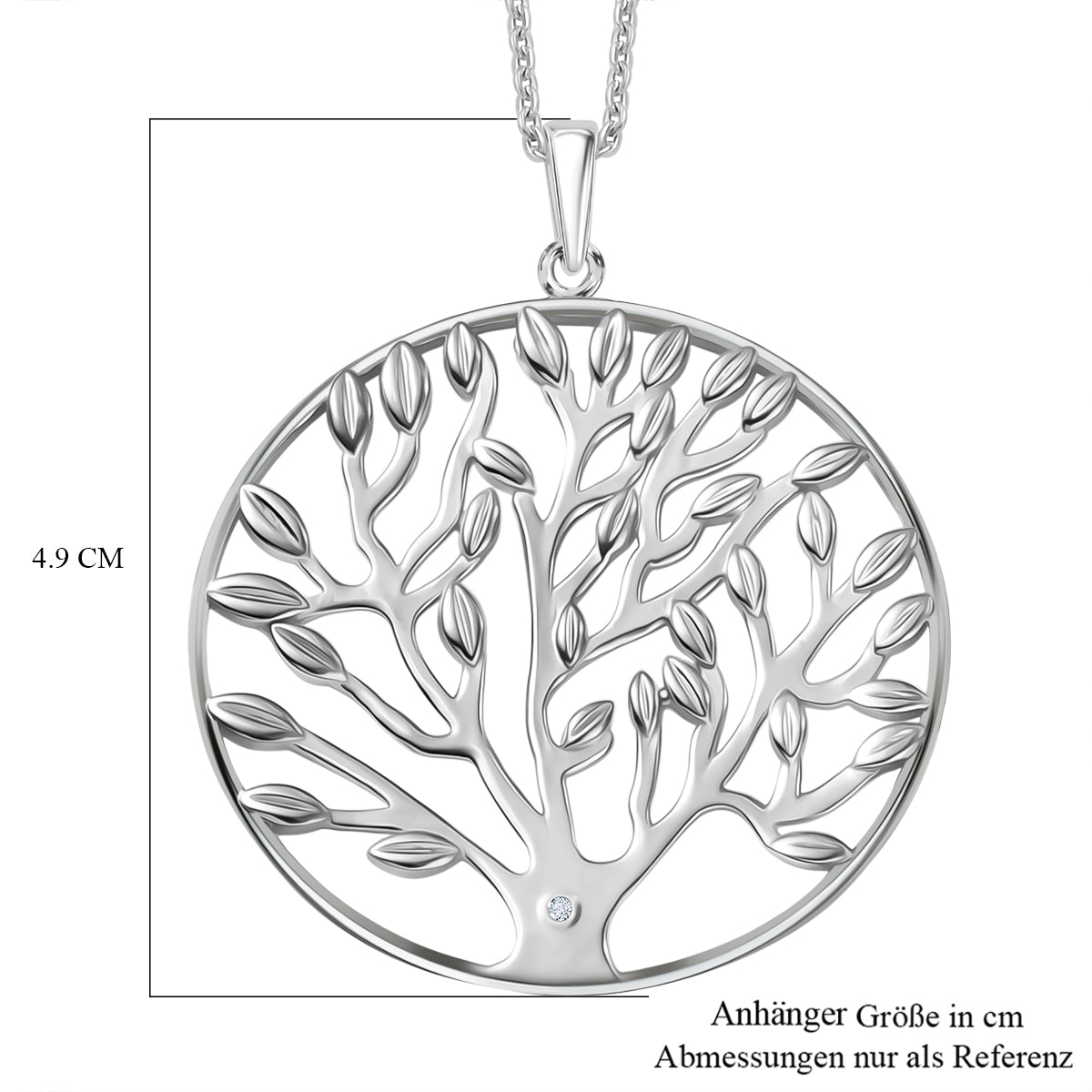 EVER TRUE Weißer Diamant Anhänger mit Kette ca. 50 cm, Nickelfreies Messing Silberfarben