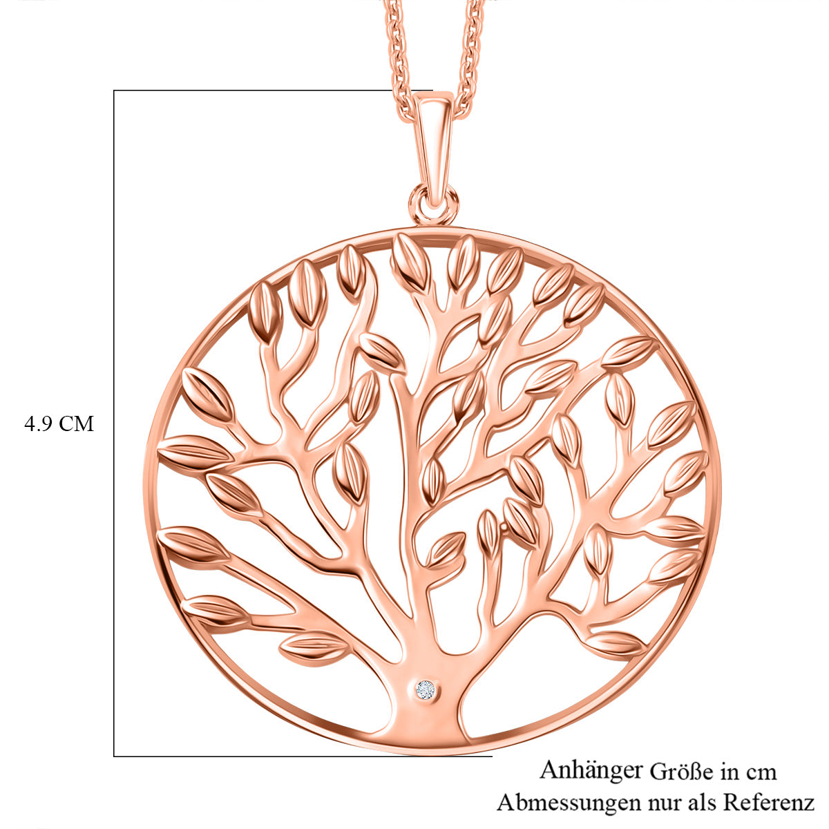 EVER TRUE Weißer Diamant Anhänger mit Kette ca. 50 cm, Nickelfreies Messing Roségoldfarben