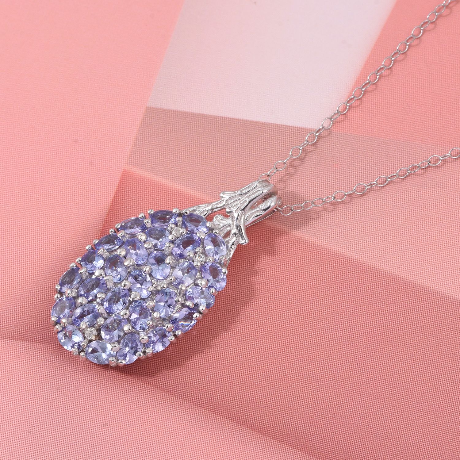D'Joy Tansanit, Weißer Zirkon Schmuckset ca. 50 cm 925 Silber rhodiniert ca. 4,70 ct.