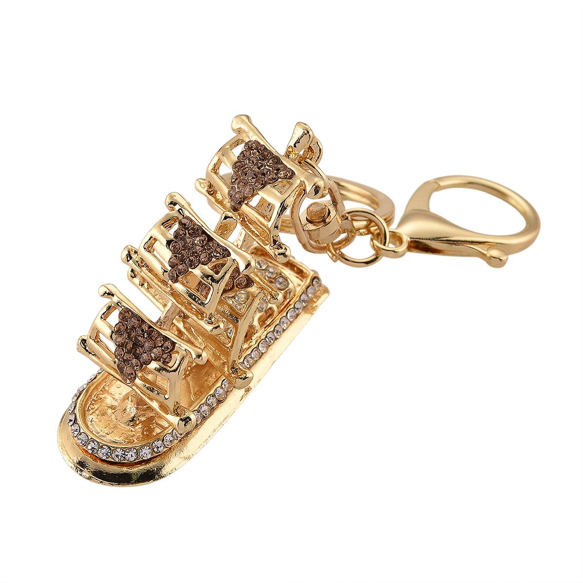 3er Set dekorative Design Schlüsselanhänger Legierung emailliert mit schwarzen Kristallen, 20 x 20 cm, goldfarben, ca. 0.05 ct