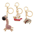 Weißer Kristall Schlüsselanhänger, emaillierte Legierung, goldfarben, Giraffe