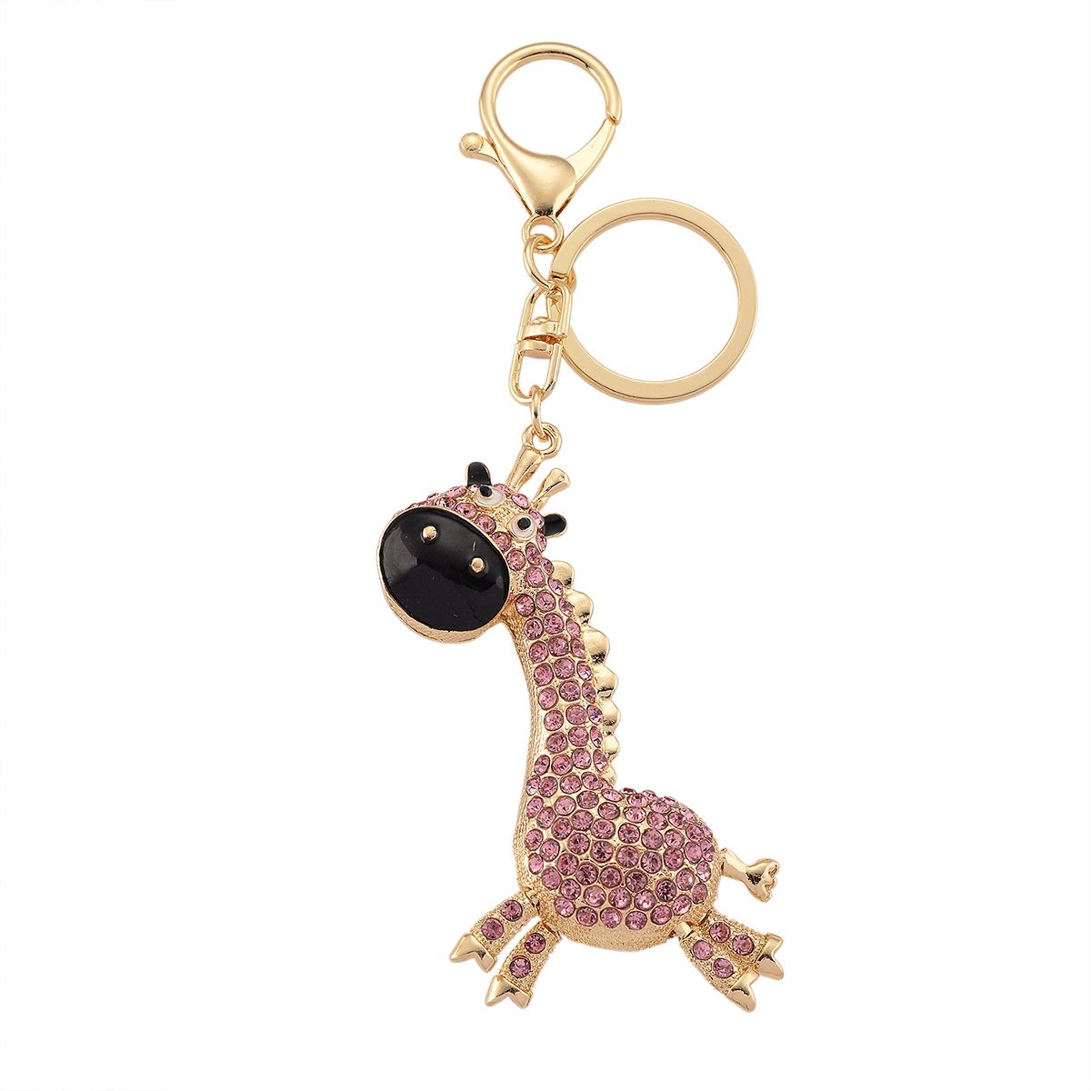 Weißer Kristall Schlüsselanhänger, emaillierte Legierung, goldfarben, Giraffe