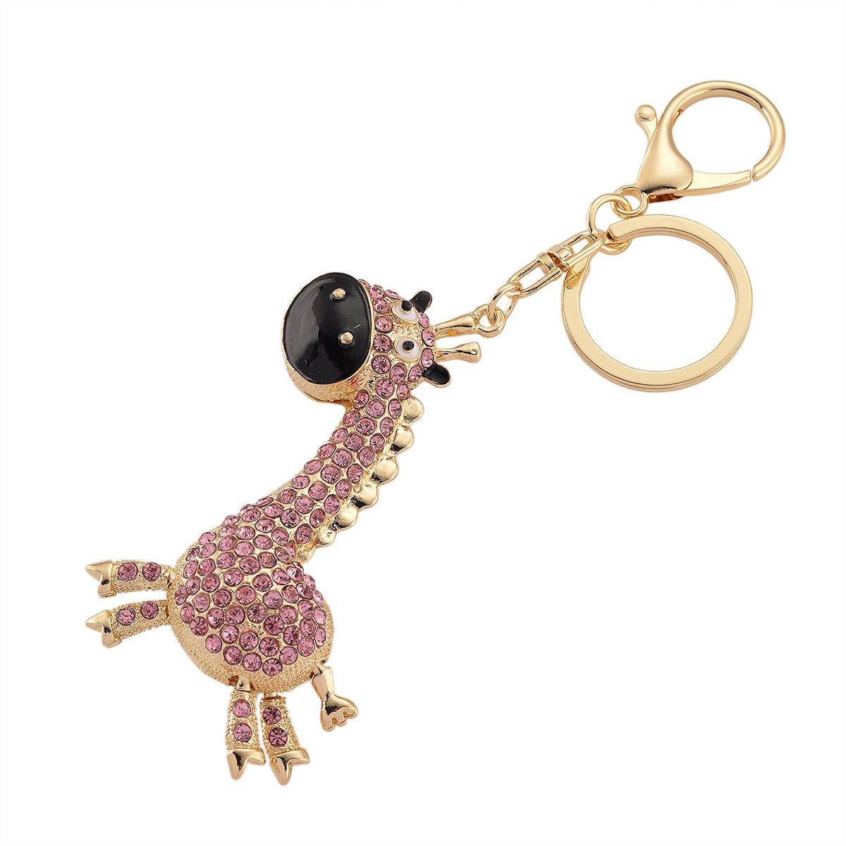 Weißer Kristall Schlüsselanhänger, emaillierte Legierung, goldfarben, Giraffe