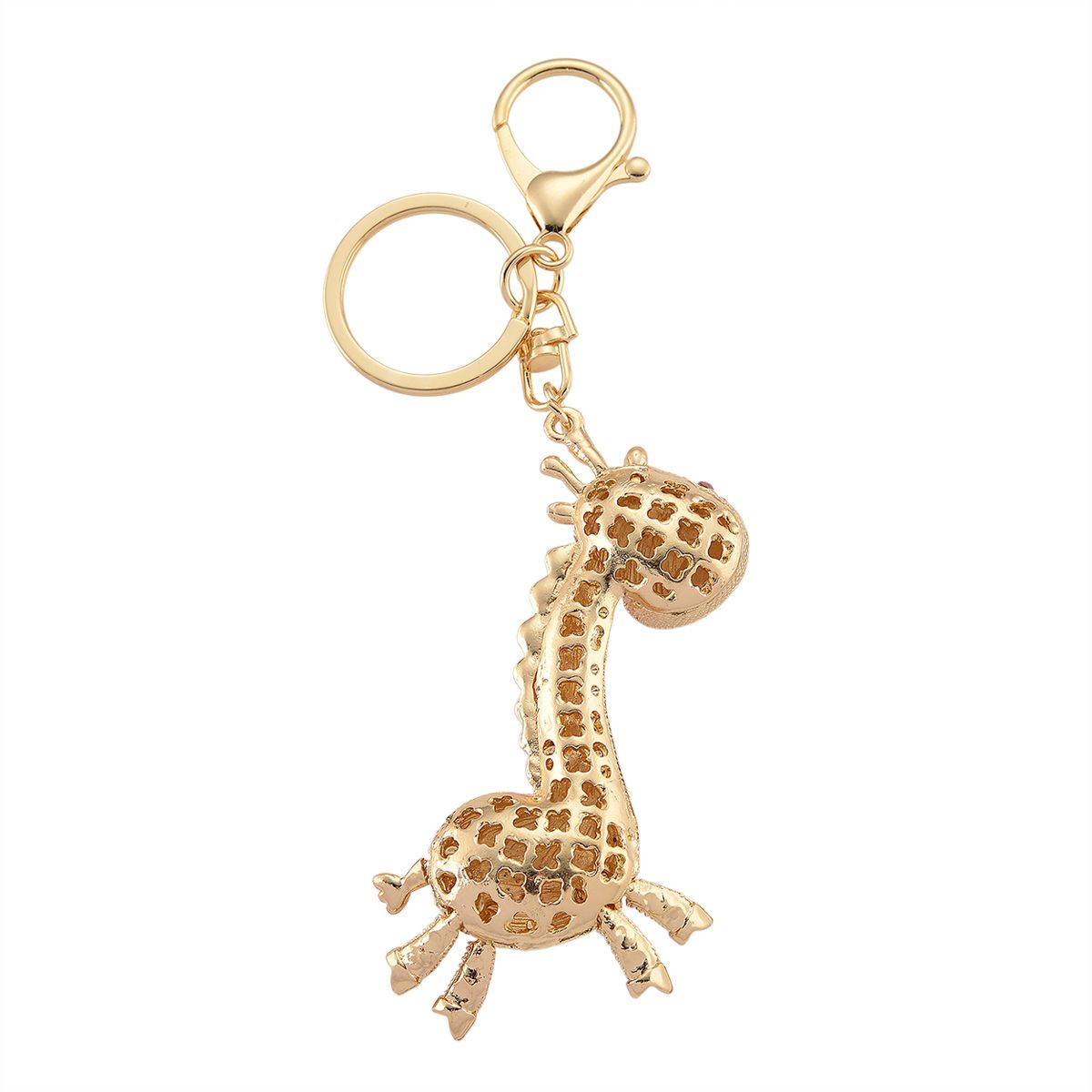 Weißer Kristall Schlüsselanhänger, emaillierte Legierung, goldfarben, Giraffe