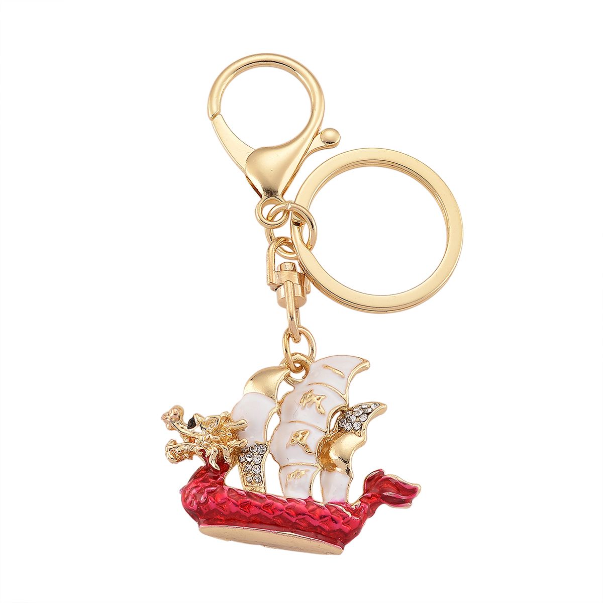 Weißer Kristall Schlüsselanhänger, emaillierte Legierung, goldfarben, Giraffe