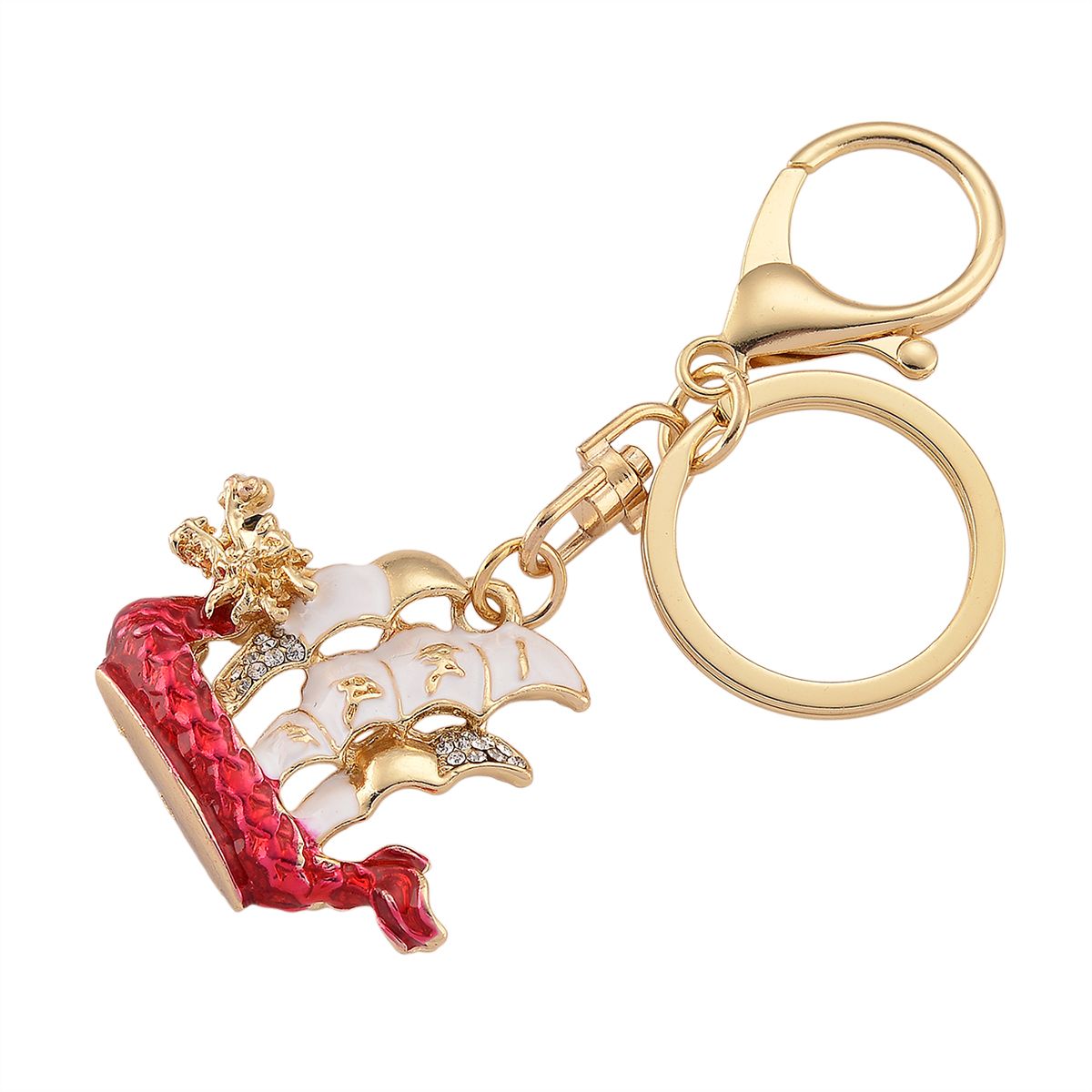 Weißer Kristall Schlüsselanhänger, emaillierte Legierung, goldfarben, Giraffe