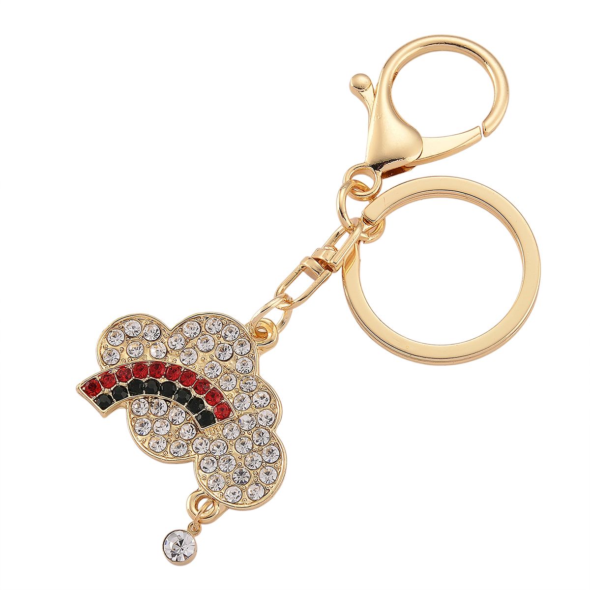 Weißer Kristall Schlüsselanhänger, emaillierte Legierung, goldfarben, Giraffe