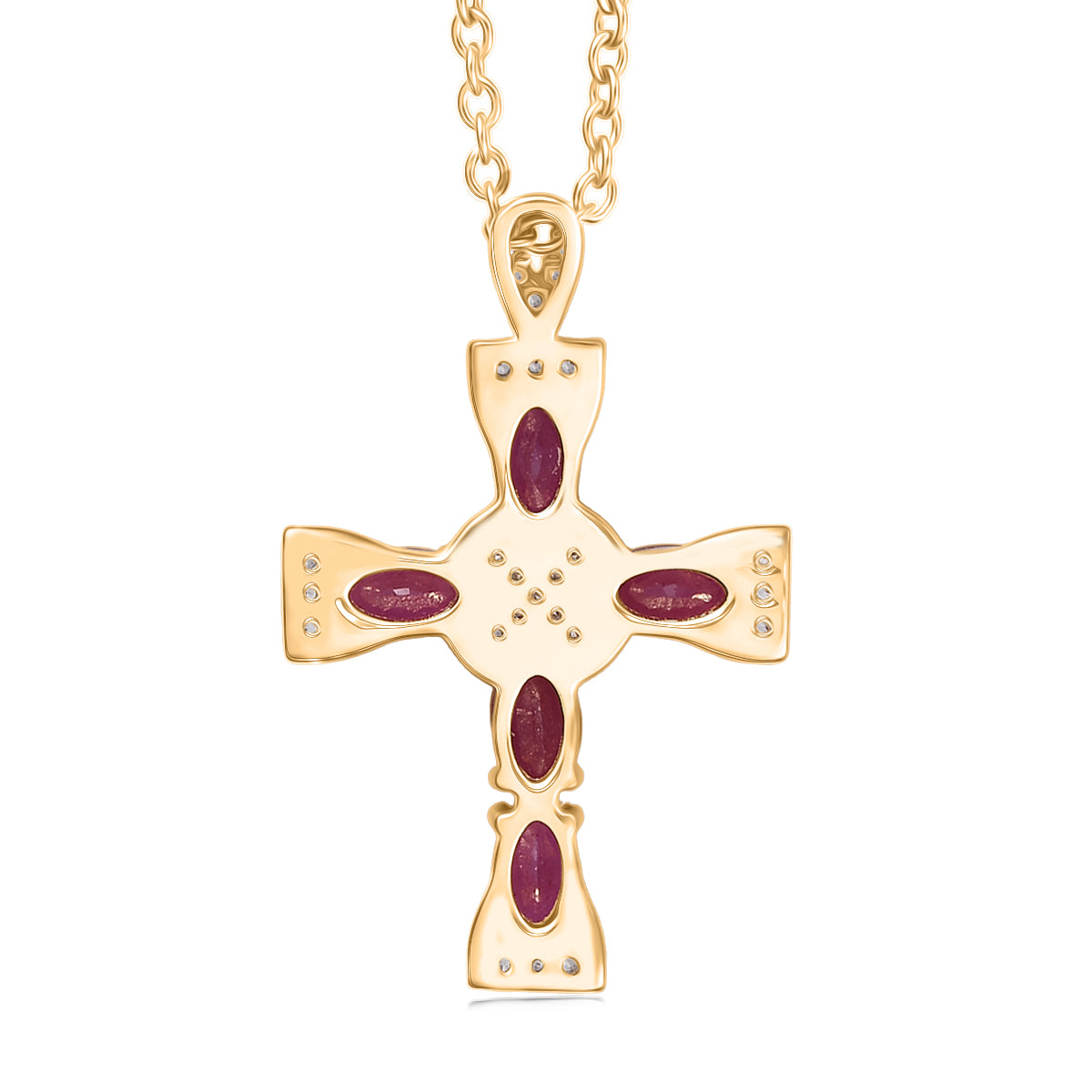 D'Joy Afrikanischer Rubin (Fissure gefüllt), Weißer Zirkon Schmuckset ca. 50 cm 925 Silber 750 Gelb Vergoldet und Edelstahl 750 Gelb Vergoldet ca. 2.22 ct