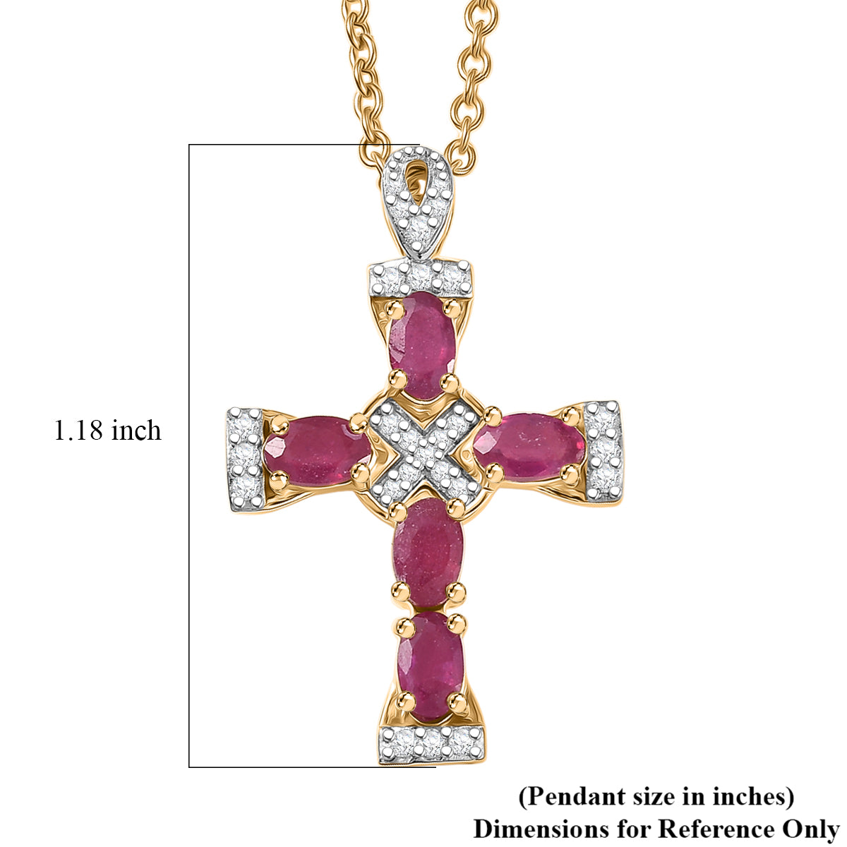 D'Joy Afrikanischer Rubin (Fissure gefüllt), Weißer Zirkon Schmuckset ca. 50 cm 925 Silber 750 Gelb Vergoldet und Edelstahl 750 Gelb Vergoldet ca. 2.22 ct