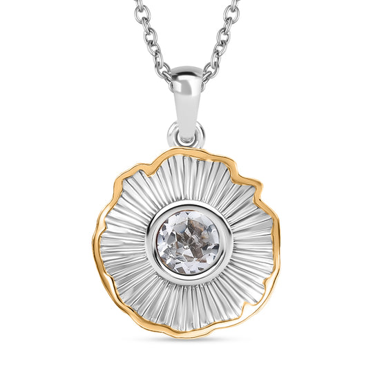 EVER TRUE Weißer Topas Anhänger, Nickelfreies Messing platiniert und vergoldet , 316L Edelstahlkette platiniert 50 cm, ca. 1.00 ct