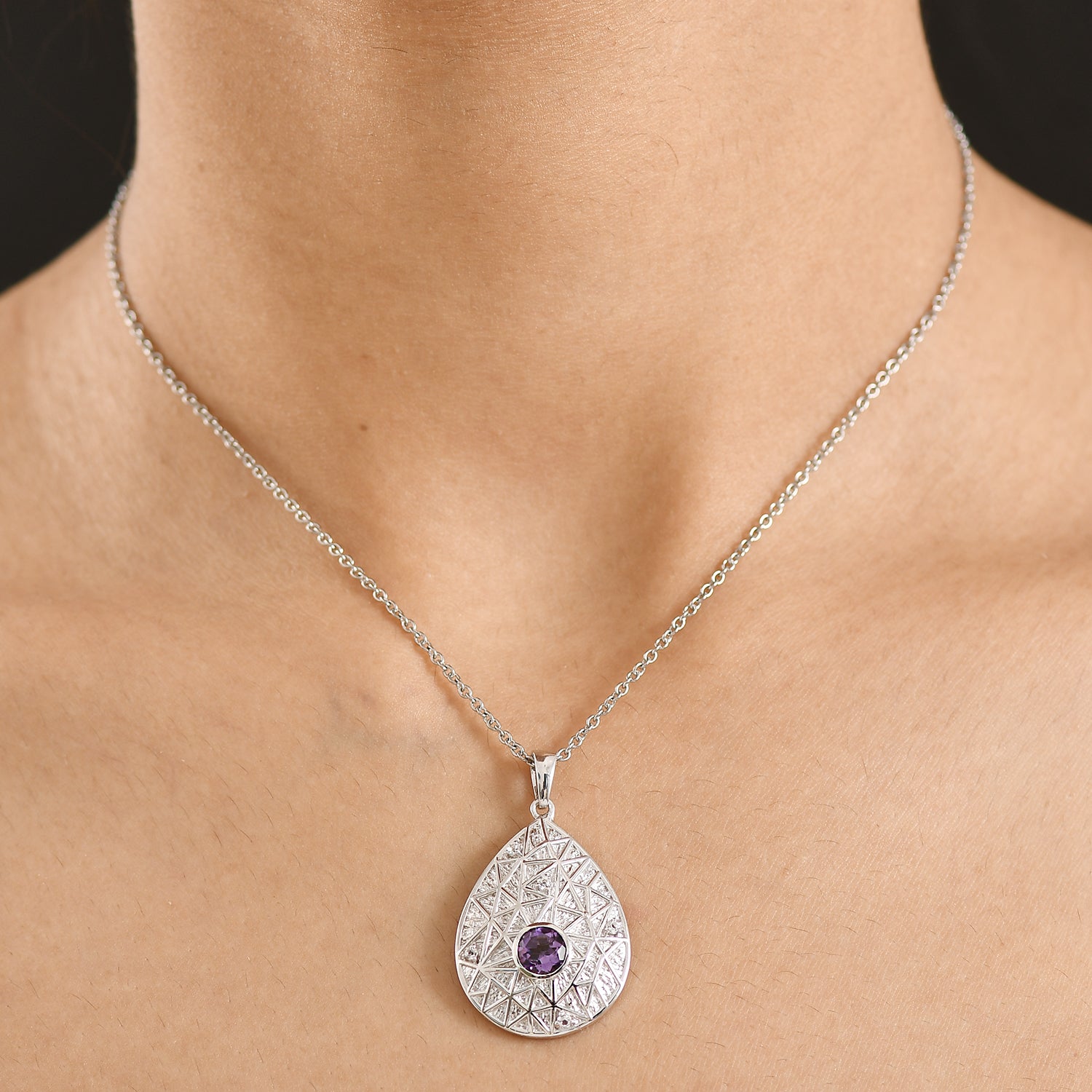 EVER TRUE Bolivianischer Amethyst, Weißer Topas Schmuckset ca. 50 cm ca. 0.92 ct