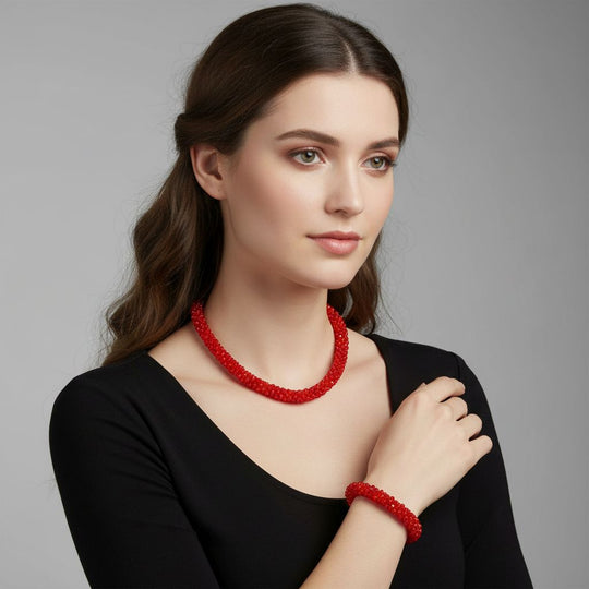 2er Set - Grüner Kristall Halskette und Armband