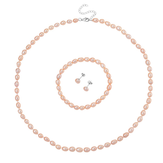 D'Joy AA Mehrfarbige Süßwasser Perle (6-7 mm) Schmuckset 925 Silber rhodiniert