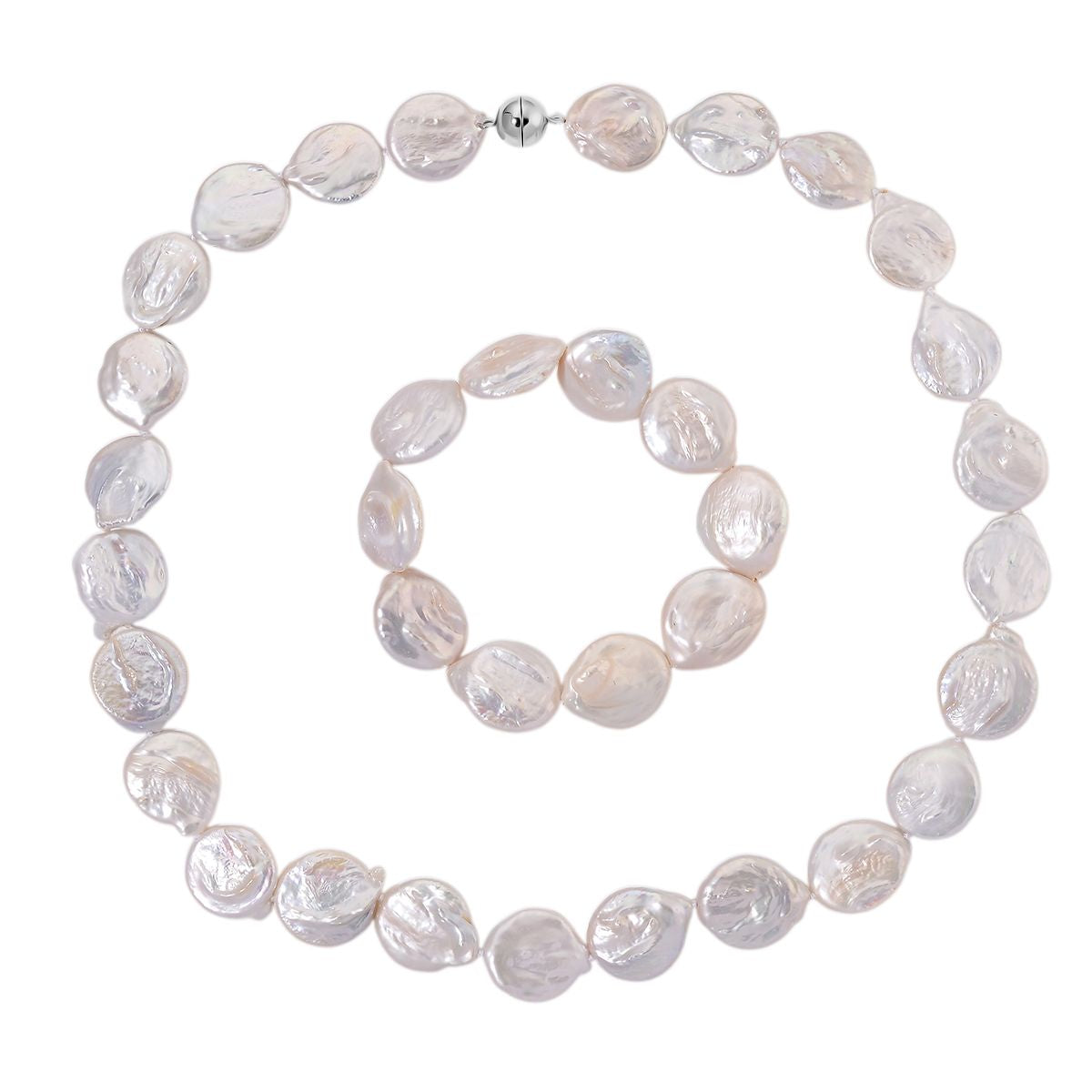 EINMALIGES ANGEBOT - 2er Set Weiße Keshi Perl Halskette und Armband, 316L Weiß Edelstahl
