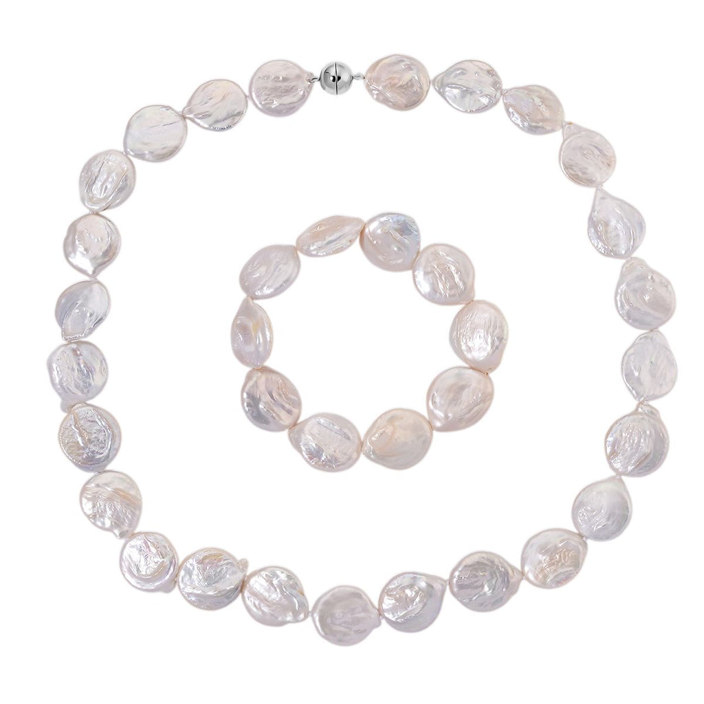 EINMALIGES ANGEBOT - 2er Set Weiße Keshi Perl Halskette und Armband, 316L Weiß Edelstahl