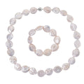 EINMALIGES ANGEBOT - 2er Set Weiße Keshi Perl Halskette und Armband, 316L Weiß Edelstahl