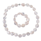 EINMALIGES ANGEBOT - 2er Set Weiße Keshi Perl Halskette und Armband, 316L Weiß Edelstahl