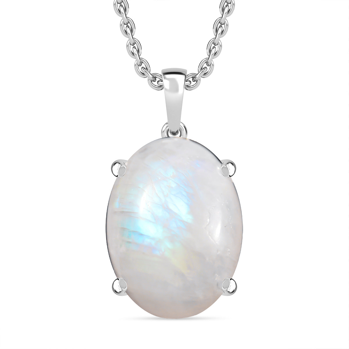 D'Joy AA Meetiyagoda Regenbogen Mondstein Anhänger mit Kette, ca. 50 cm 925 Silber und Edelstahl ca. 10.66 ct