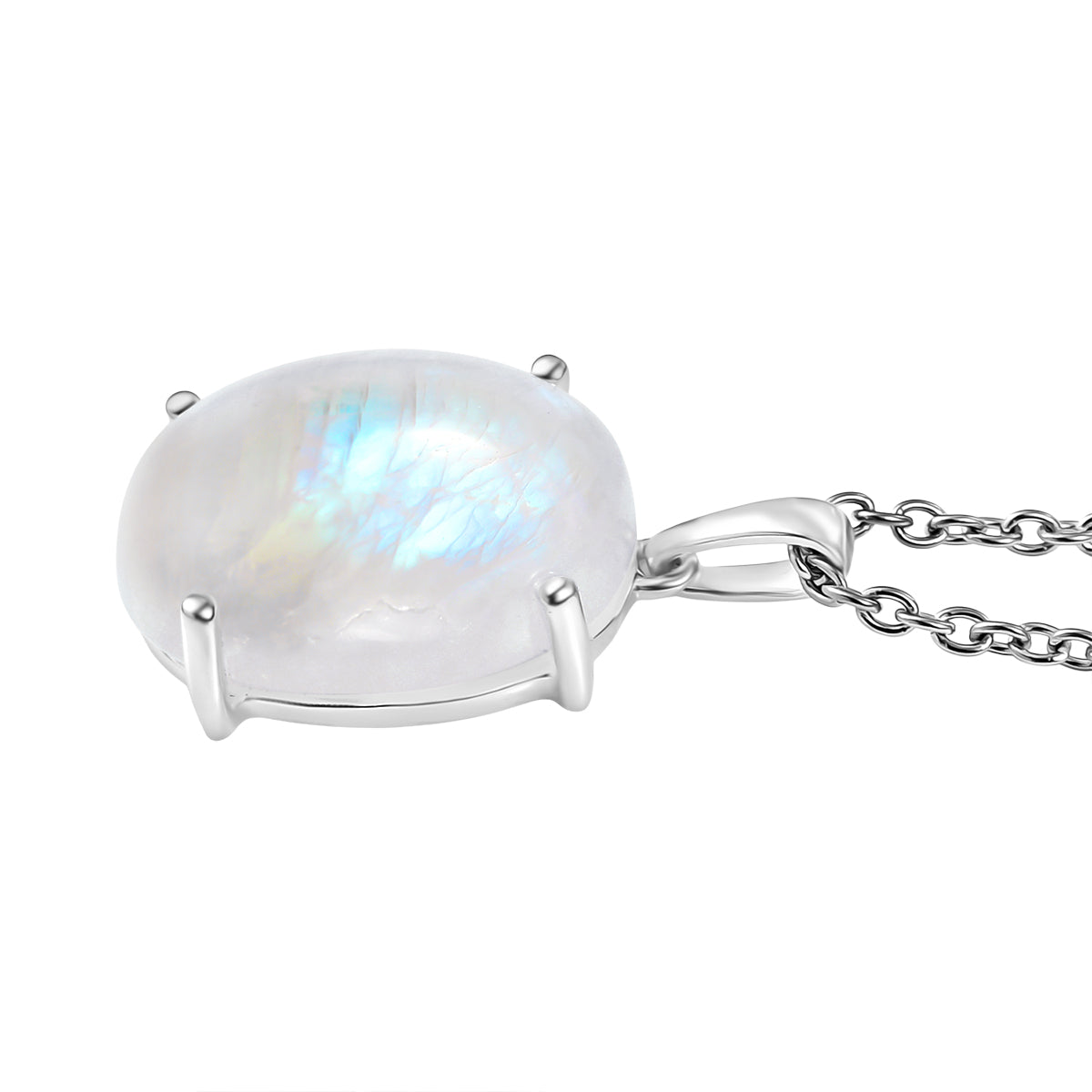 D'Joy AA Meetiyagoda Regenbogen Mondstein Anhänger mit Kette, ca. 50 cm 925 Silber und Edelstahl ca. 10.66 ct