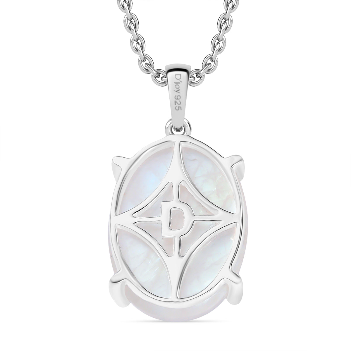 D'Joy AA Meetiyagoda Regenbogen Mondstein Anhänger mit Kette, ca. 50 cm 925 Silber und Edelstahl ca. 10.66 ct