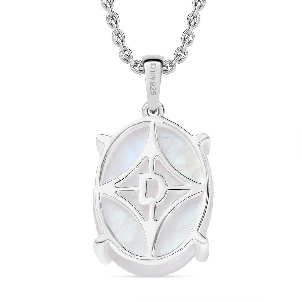 D'Joy AA Meetiyagoda Regenbogen Mondstein Anhänger mit Kette, ca. 50 cm 925 Silber und Edelstahl ca. 10.66 ct