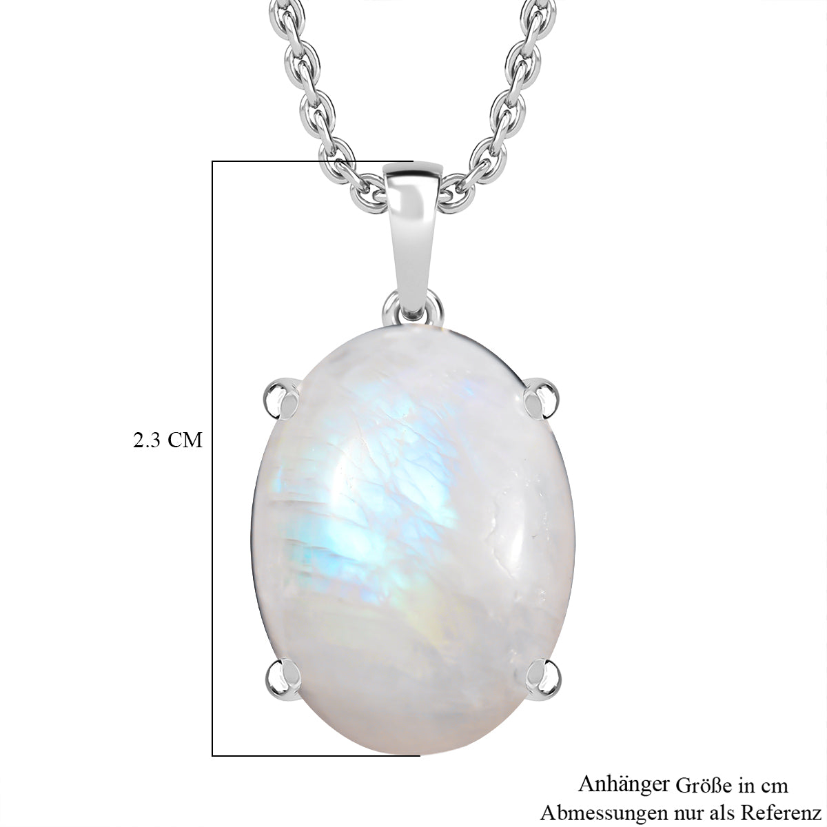 D'Joy AA Meetiyagoda Regenbogen Mondstein Anhänger mit Kette, ca. 50 cm 925 Silber und Edelstahl ca. 10.66 ct