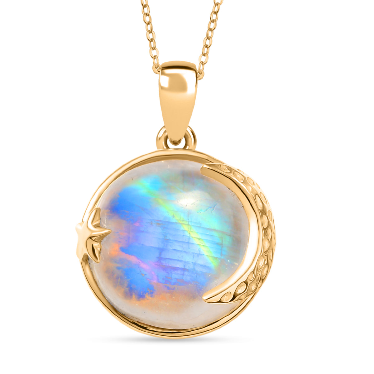 D'Joy AA Meetiyagoda Regenbogen Mondstein Schmuckset ca. 50 cm 925 Silber 750 Gelbgold Vermeil ca. 11.65 ct