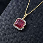D'Joy ASSCHER SCHLIFF Afrikanischer Rubin (Fissure gefüllt), Weißer Topas Schmuckset ca. 50 cm 925 Silber 750 Gelbgold Vermeil ca. 8.11 ct