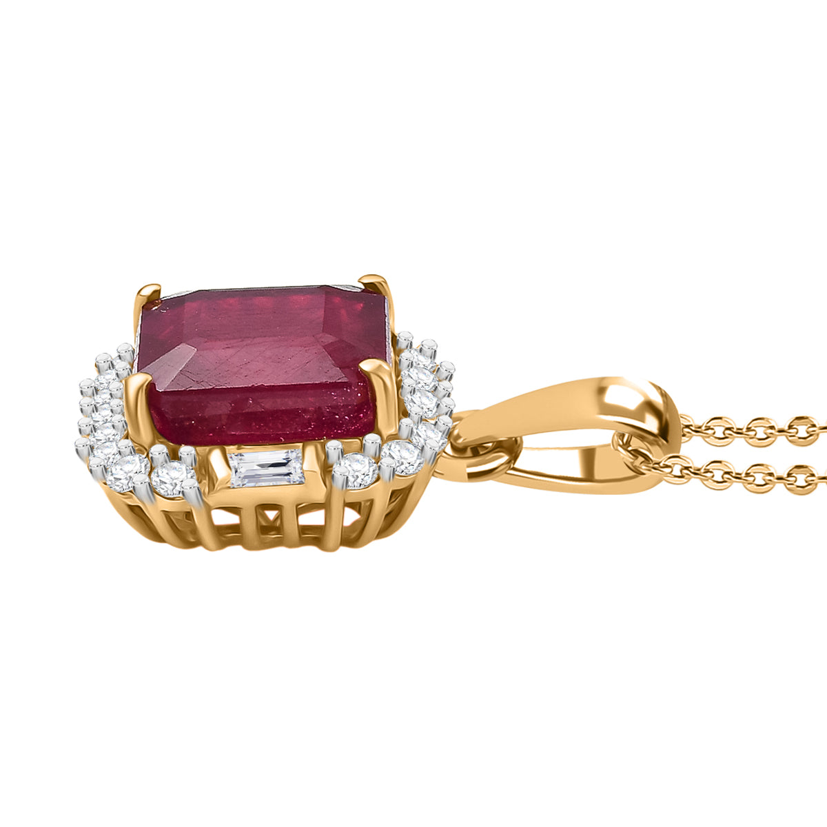 D'Joy ASSCHER SCHLIFF Afrikanischer Rubin (Fissure gefüllt), Weißer Topas Schmuckset ca. 50 cm 925 Silber 750 Gelbgold Vermeil ca. 8.11 ct