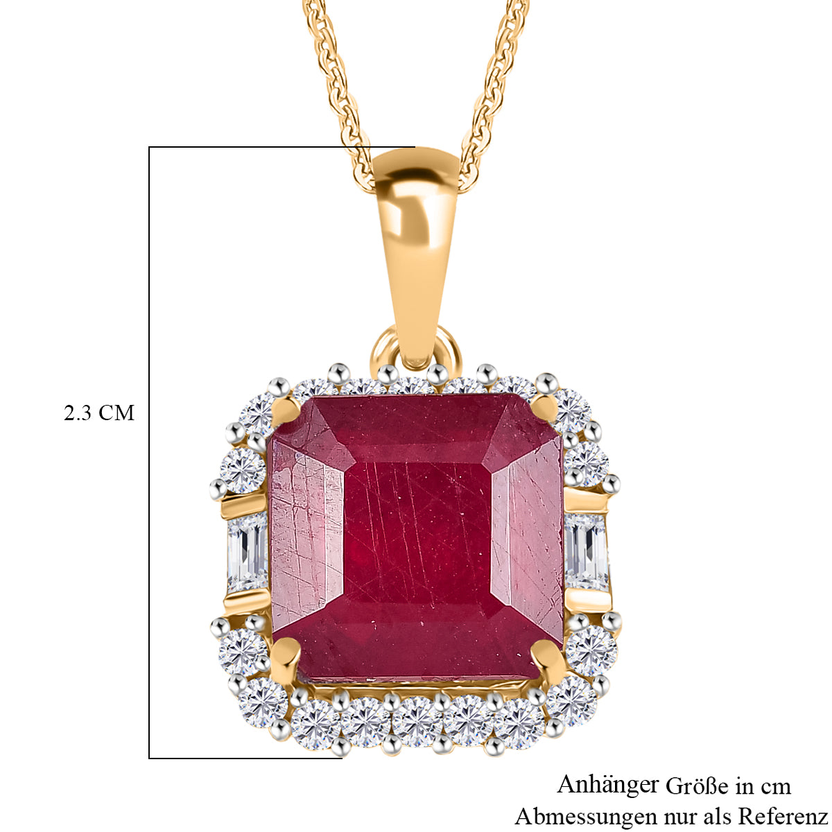 D'Joy ASSCHER SCHLIFF Afrikanischer Rubin (Fissure gefüllt), Weißer Topas Schmuckset ca. 50 cm 925 Silber 750 Gelbgold Vermeil ca. 8.11 ct