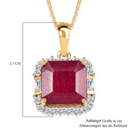 D'Joy ASSCHER SCHLIFF Afrikanischer Rubin (Fissure gefüllt), Weißer Topas Schmuckset ca. 50 cm 925 Silber 750 Gelbgold Vermeil ca. 8.11 ct