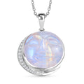 D'Joy AAA Regenbogen Mondstein, Weißer Zirkon Schmuckset ca. 50 cm 925 Silber rhodiniert und Edelstahl rhodiniert ca. 20,29 ct.