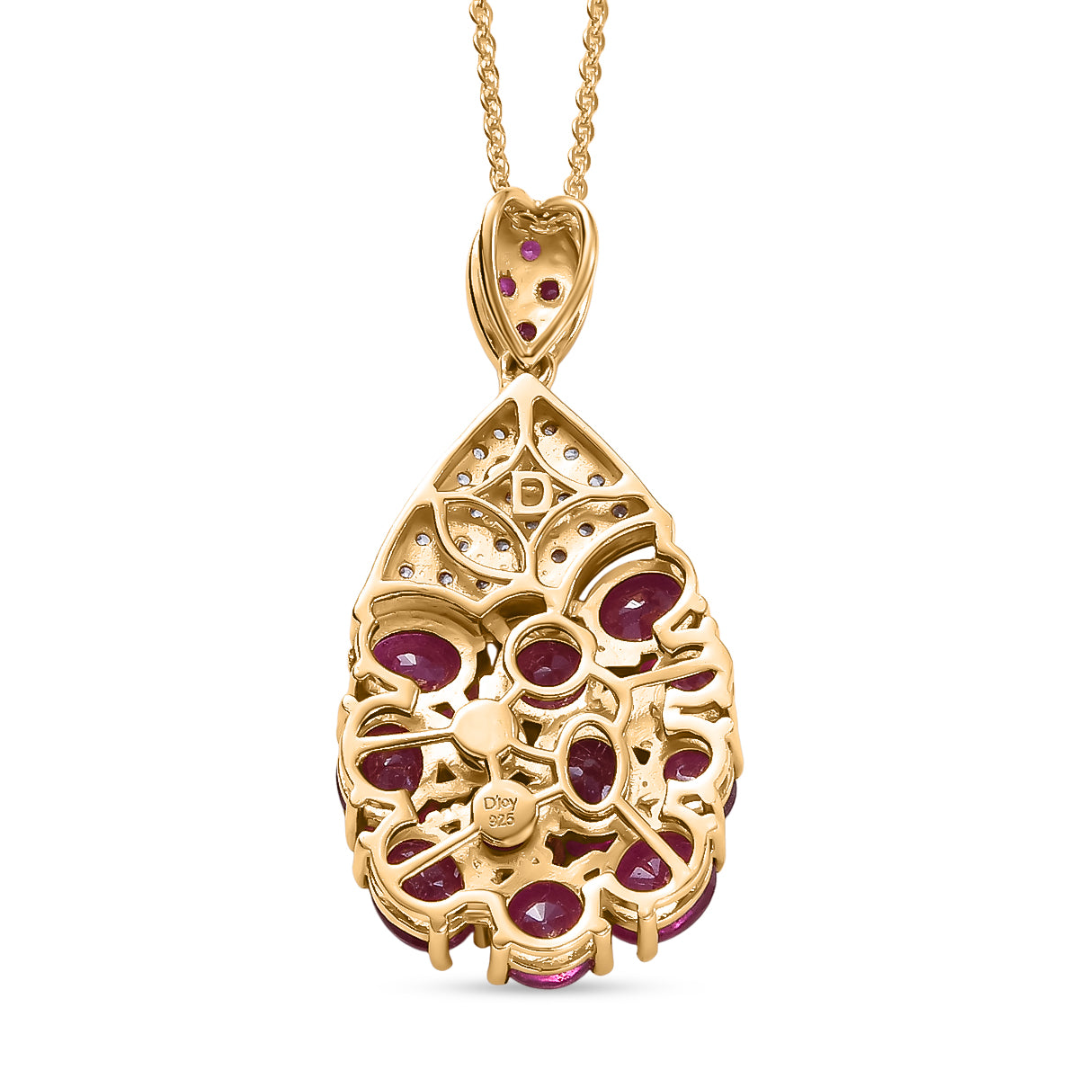 D'Joy Afrikanischer Rubin (Fissure gefüllt) Schmuckset ca. 50 cm 925 Silber 750 Gelbgold Vermeil ca. 5.89 ct
