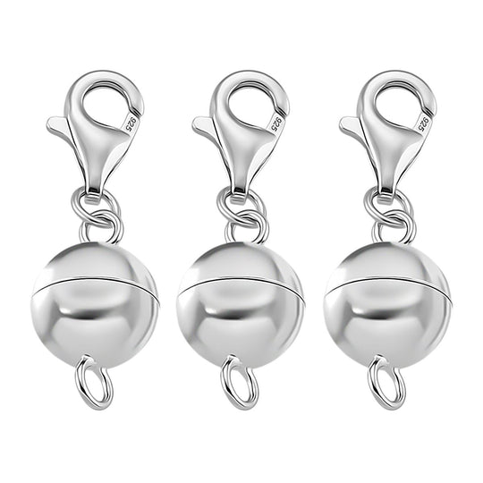 3er Set - Magnetverschluss Rundform, mit Karabinerverschluss, 925 Silber rhodiniert, rosévergoldet, vergoldet ca. 3,00g