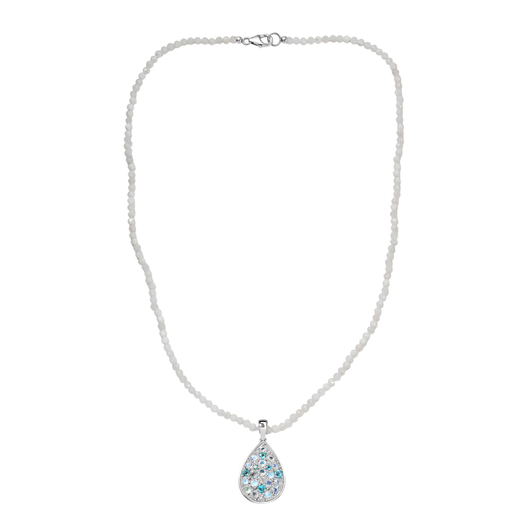 D'Joy 2er Set Meetiyagoda Regenbogen Mondstein Anhänger mit Weißer Mondstein collier ca. 45 cm 925 Silber rhodiniert ca. 30.17 ct