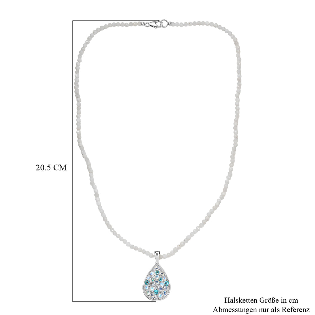 D'Joy 2er Set Meetiyagoda Regenbogen Mondstein Anhänger mit Weißer Mondstein collier ca. 45 cm 925 Silber rhodiniert ca. 30.17 ct