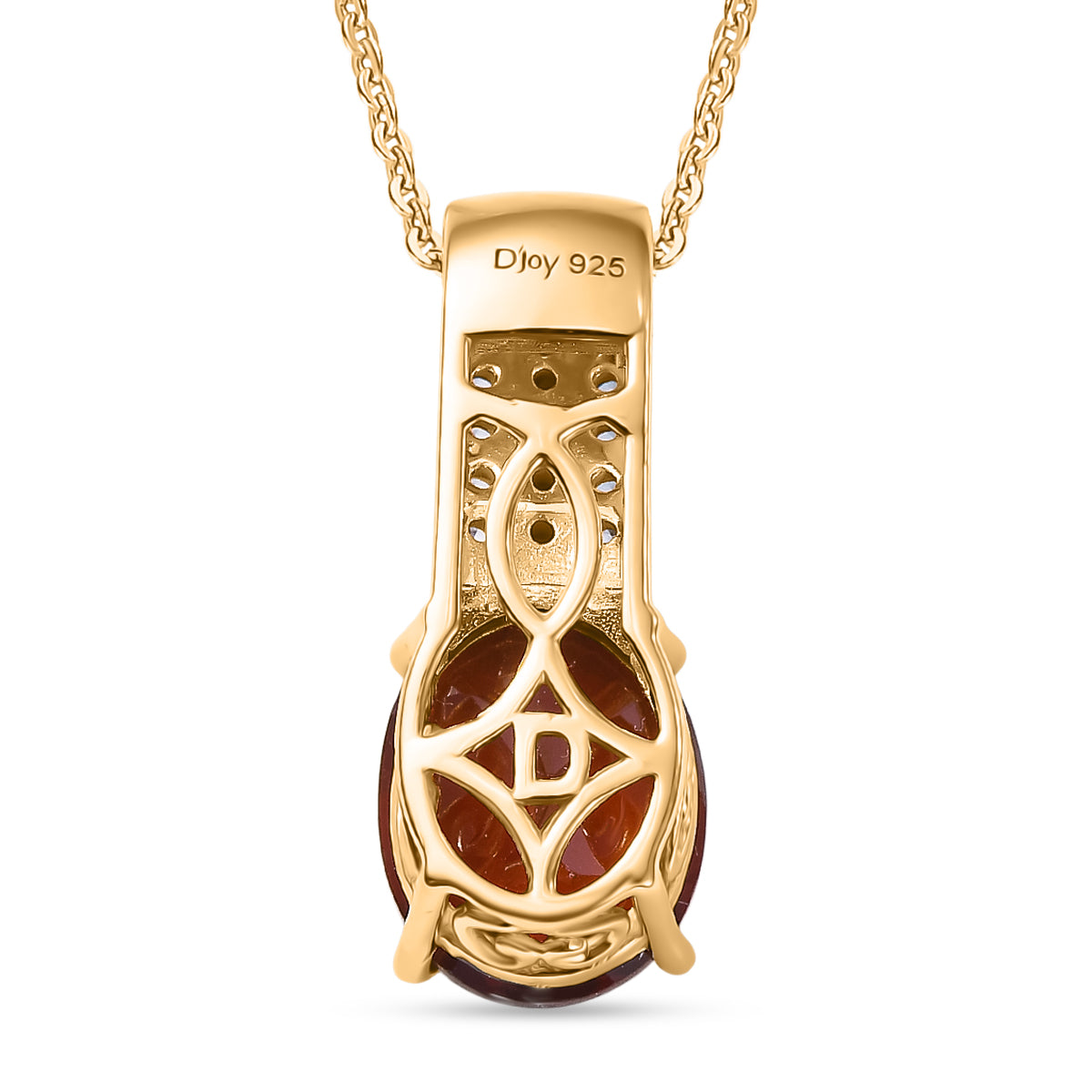 D'Joy AAA Hessonit Granat, Weißer Zirkon Anhänger mit Kette, ca. 50 cm 925 Silber 750 Gelbgold Vermeil ca. 3.16 ct