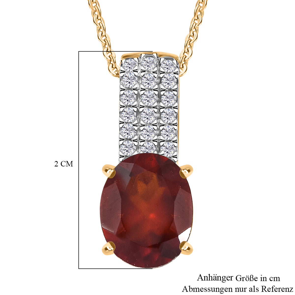 D'Joy AAA Hessonit Granat, Weißer Zirkon Anhänger mit Kette, ca. 50 cm 925 Silber 750 Gelbgold Vermeil ca. 3.16 ct