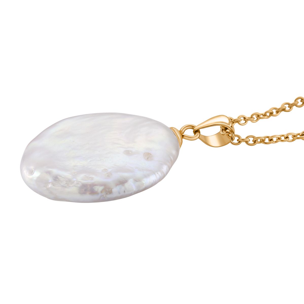 Weiße Süßwasser Perle Anhänger mit Kette, ca. 50 cm 316L Edelstahl, Goldfarben