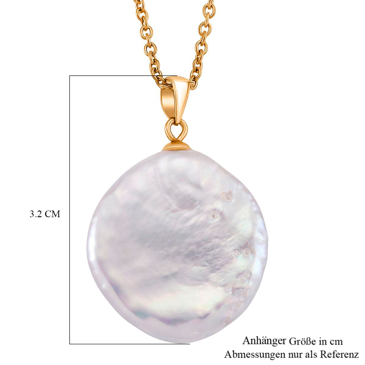 Weiße Süßwasser Perle Anhänger mit Kette, ca. 50 cm 316L Edelstahl, Goldfarben