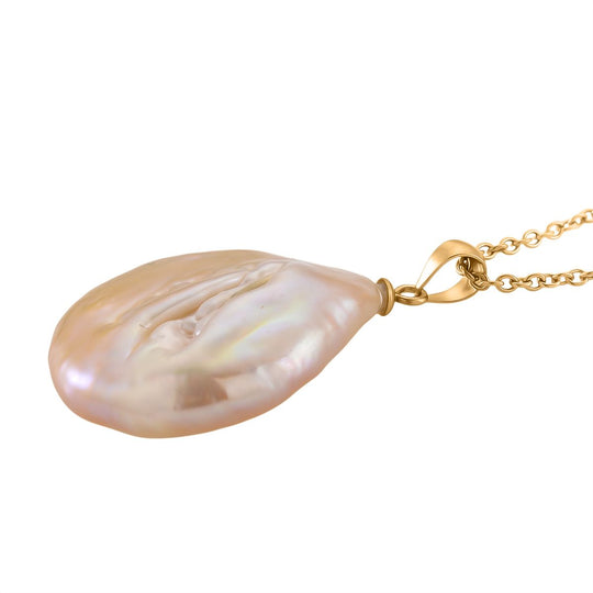 AAA Pfirsich-Süßwasser Perle Anhänger mit Kette  ca. 50 cm 316L Edelstahl, Goldfarben
