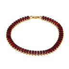 2er Set - Granat Zirkonia, Weißer Zirkonia Armband ca. 19 cm, Nickelfreies Messing, Goldfarben