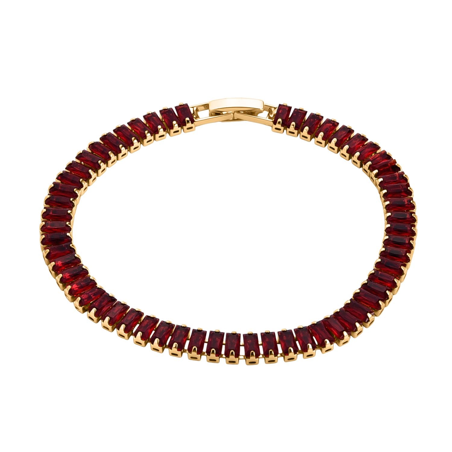2er Set - Granat Zirkonia, Weißer Zirkonia Armband ca. 19 cm, Nickelfreies Messing, Goldfarben