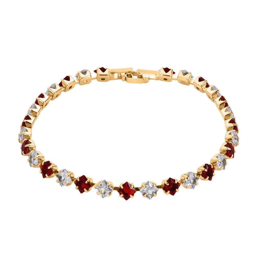 2er Set - Granat Zirkonia, Weißer Zirkonia Armband ca. 19 cm, Nickelfreies Messing, Goldfarben