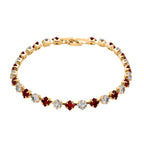 2er Set - Granat Zirkonia, Weißer Zirkonia Armband ca. 19 cm, Nickelfreies Messing, Goldfarben