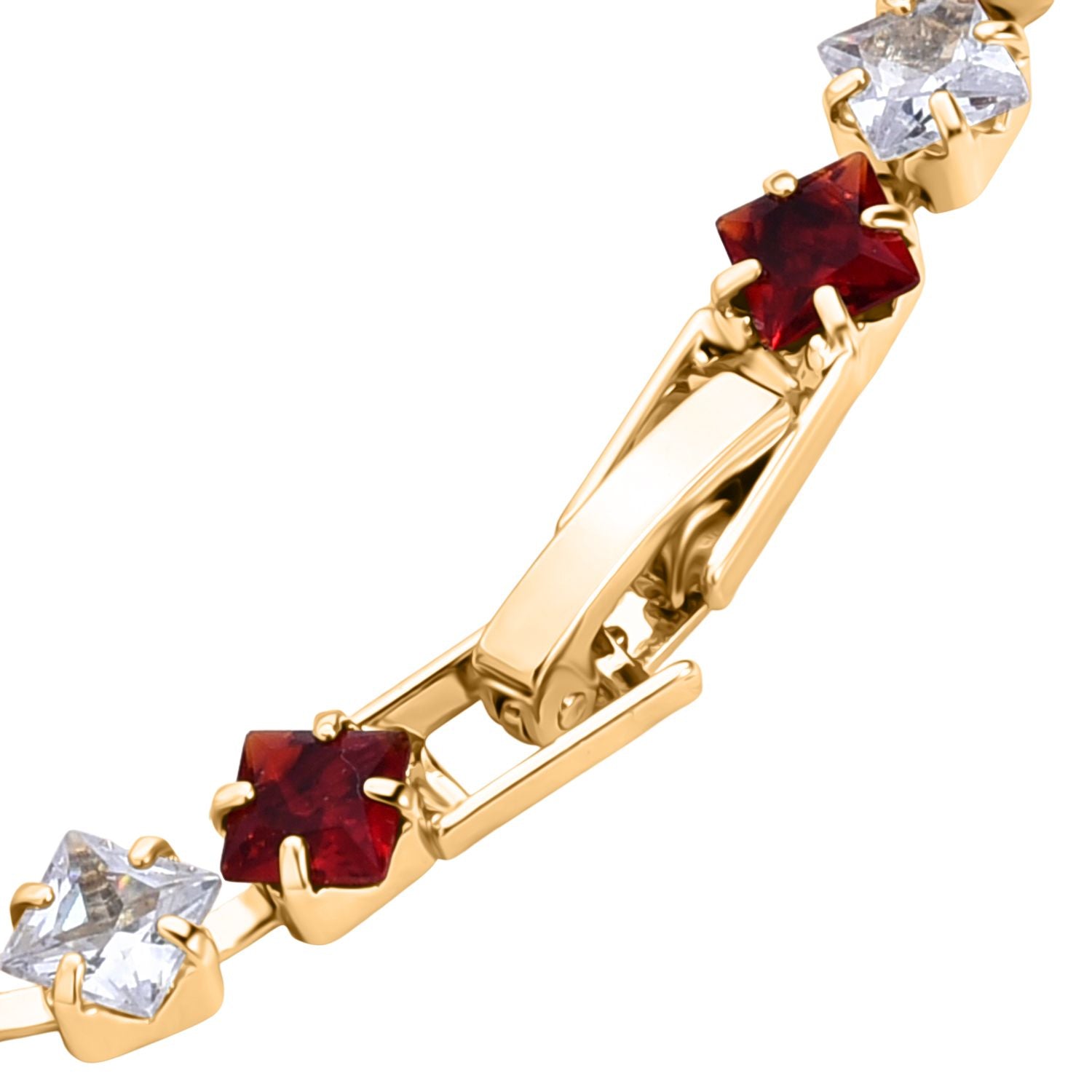 2er Set - Granat Zirkonia, Weißer Zirkonia Armband ca. 19 cm, Nickelfreies Messing, Goldfarben