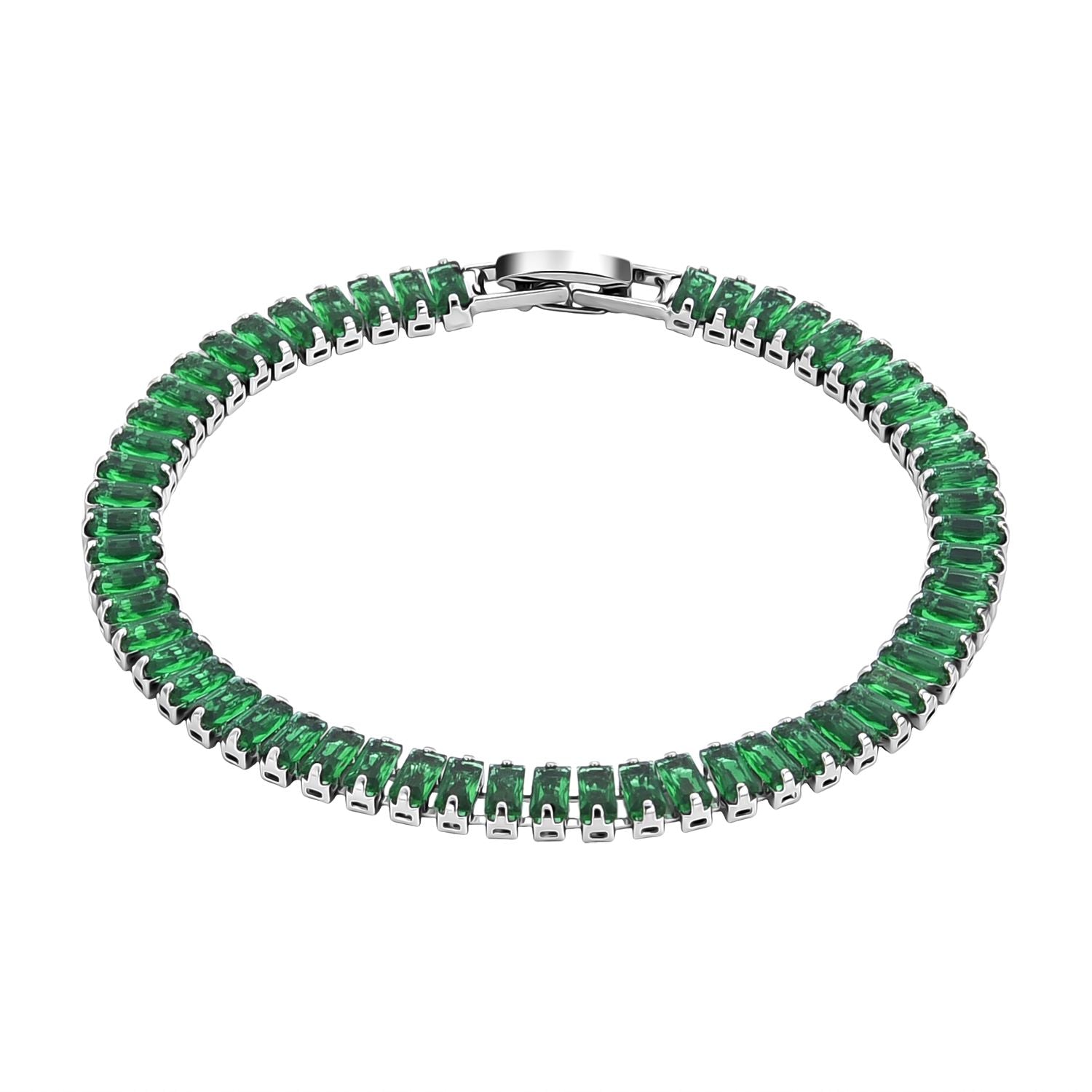 2er Set - Grüner Kristall, Weißer Zirkonia Armband ca. 19 cm, Nickelfreies Messing
