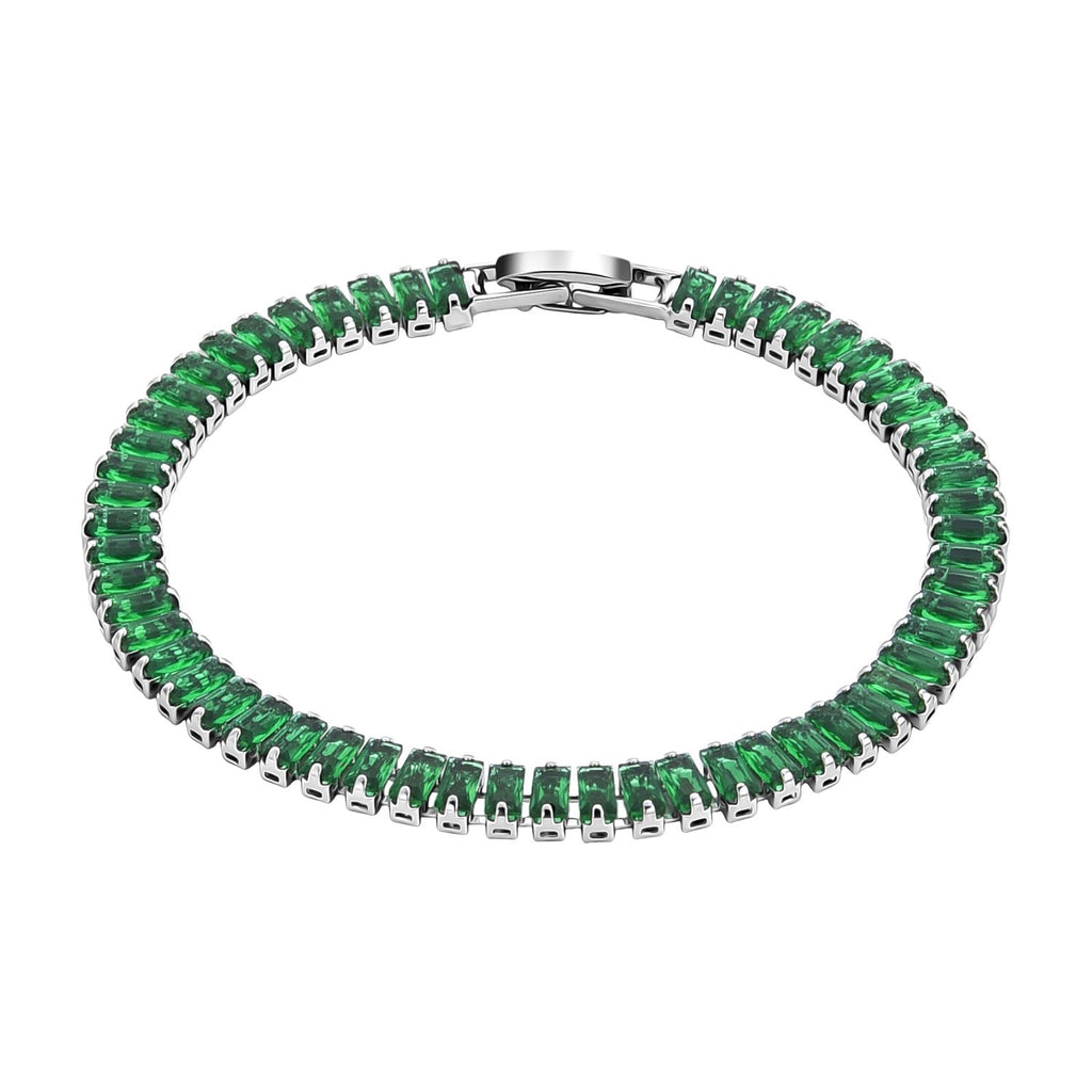 2er Set - Grüner Kristall, Weißer Zirkonia Armband ca. 19 cm, Nickelfreies Messing
